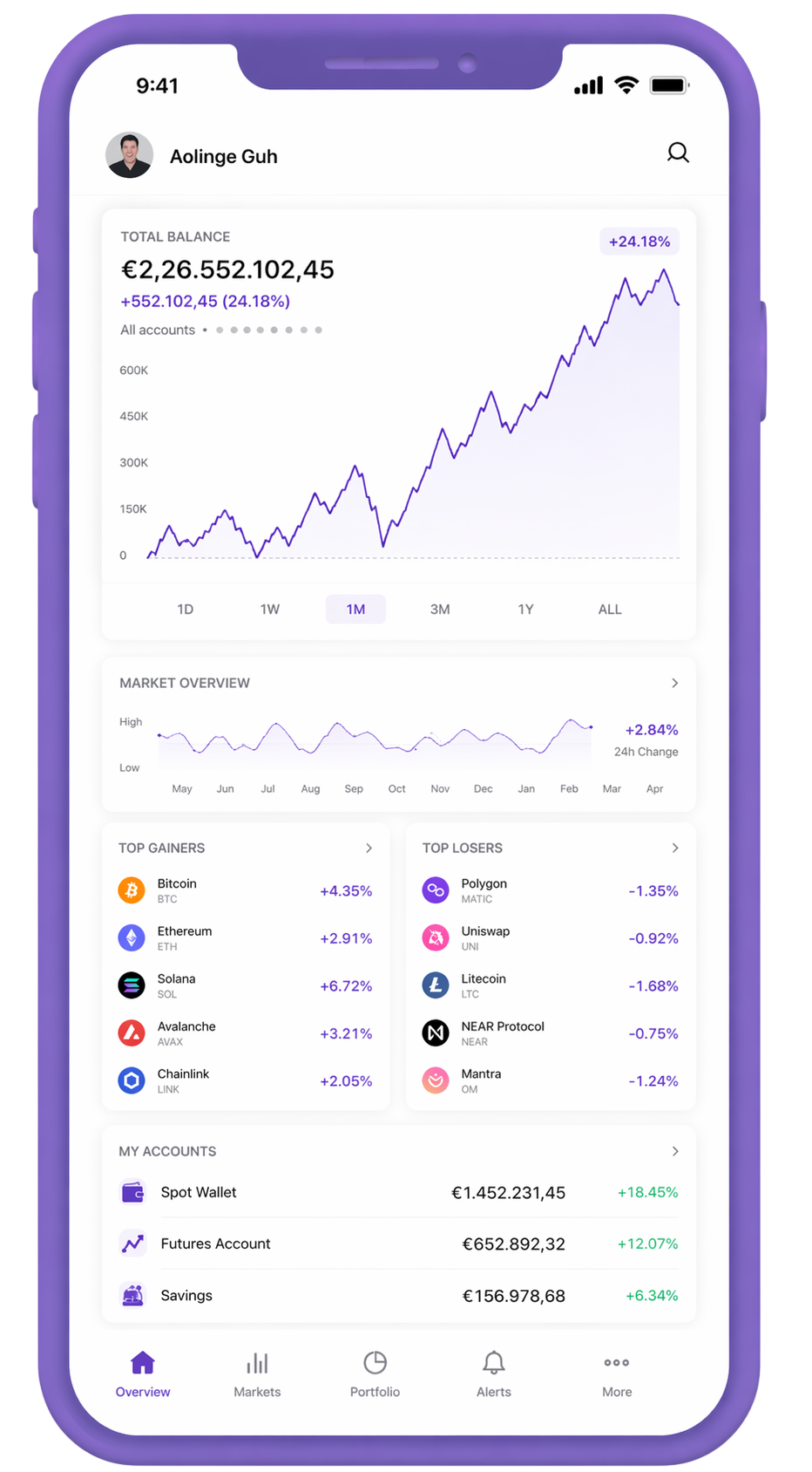 Tela do app móvel para monitorar seu portfólio