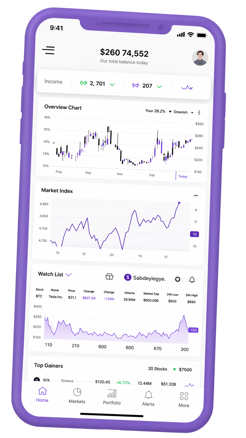 Tela do app móvel para monitorar seu portfólio